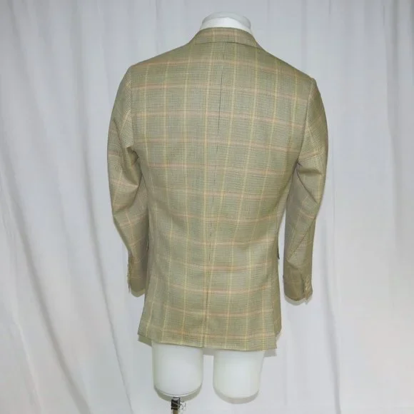 Isaia Base S Silk Blend Check Overplaid Three Button Sport Coat 38R